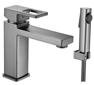 Смеситель для раковины с гигиеническим душем Shevanik S8271T оружейная сталь